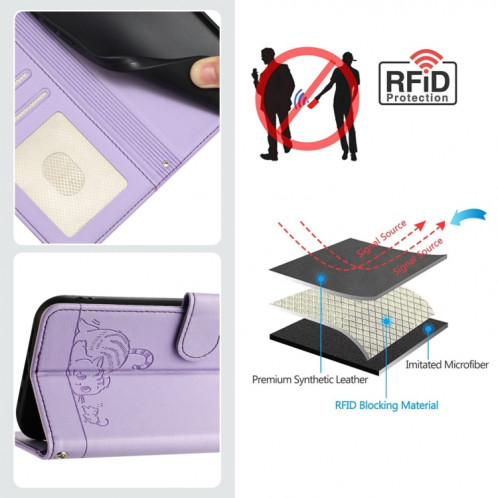 Pour Ulefone Note 14 Étui de téléphone en cuir RFID à motif en relief avec lanière (violet) SH901F1092-08