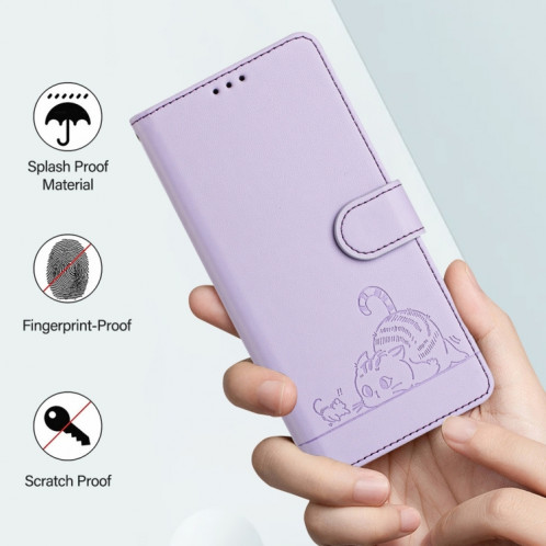 Pour Ulefone Note 14 Étui de téléphone en cuir RFID à motif en relief avec lanière (violet) SH901F1092-08
