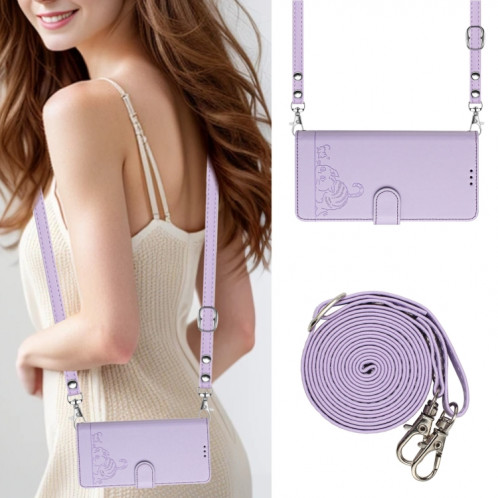 Pour Ulefone Note 14 Étui de téléphone en cuir RFID à motif en relief avec lanière (violet) SH901F1092-08