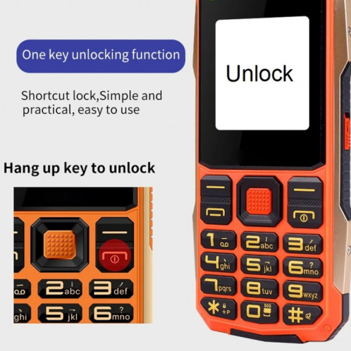 Téléphone robuste K1+ 4G pour personnes âgées, 2,6 pouces, batterie 1500 mAh, lampe de poche LED, réseau : 4G, double SIM, SOS, prise : (orange) SH401B522-015