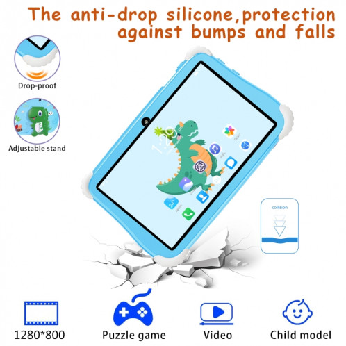 Tablette PC pour enfants WiFi C75 Dinosaur 7 pouces, 2 Go + 16 Go, processeur Android 7.1 MT6735 Octa Core (bleu) SH501B700-016