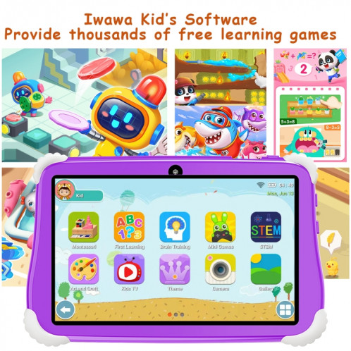 Tablette PC pour enfants WiFi C75 Dinosaur 7 pouces, 2 Go + 16 Go, processeur Android 7.1 MT6735 Octa Core (bleu) SH501B700-016
