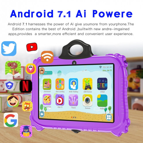 Tablette PC pour enfants WiFi C79 Panda 7 pouces, 2 Go + 16 Go, processeur Android 7.1 MT6735 Octa Core (violet) SH601A1090-017