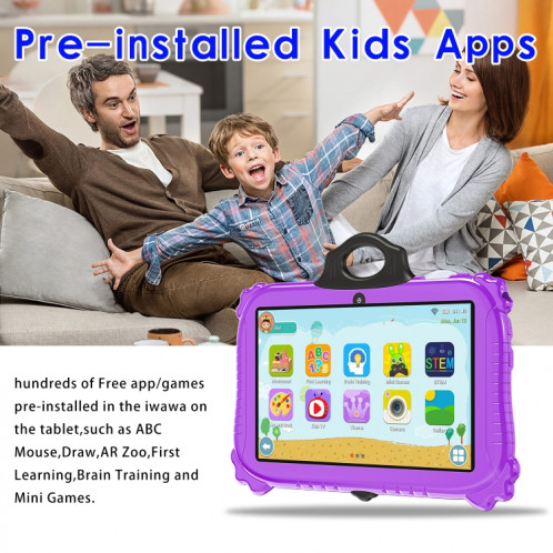 Tablette PC pour enfants WiFi C79 Panda 7 pouces, 2 Go + 16 Go, processeur Android 7.1 MT6735 Octa Core (violet) SH601A1090-017