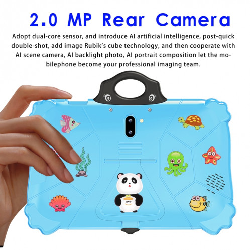 Tablette PC pour enfants WiFi C79 Panda 7 pouces, 2 Go + 16 Go, processeur Android 7.1 MT6735 Octa Core (bleu) SH601B782-017