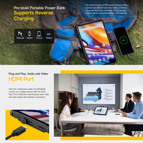  Tablette PC robuste Ulefone Armor Pad 3 Pro, 8 Go + 256 Go, 10,36 pouces Android 13 MediaTek MT8788 Octa Core réseau 4G, (noir) SU301A1134-017