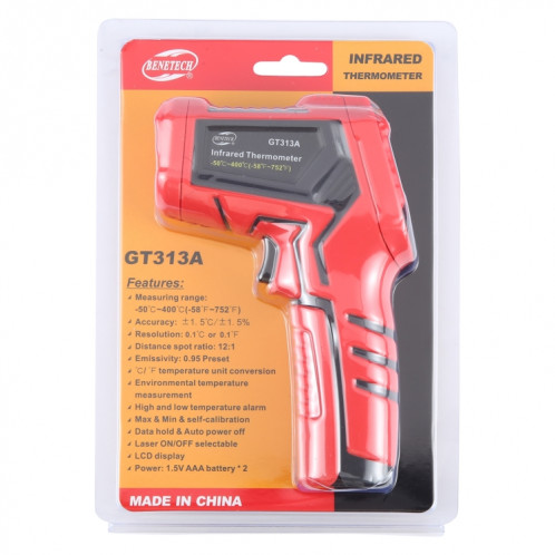 BENETECH GT313A Thermomètre infrarouge à écran LCD, batterie non incluse SB6099841-05