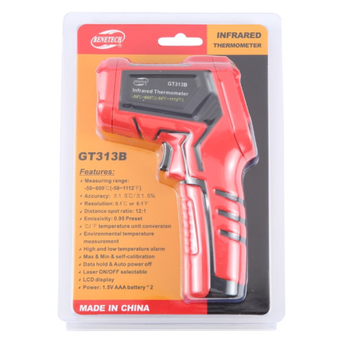 BENETECH GT313B Thermomètre infrarouge à écran LCD, batterie non incluse SB610197-05
