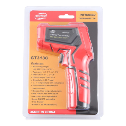BENETECH GT313C Thermomètre infrarouge à écran LCD, batterie non incluse SB61031110-05