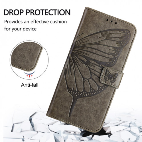 Pour Ulefone Note 14 Étui de téléphone en cuir papillon en relief (gris) SH901A1158-07