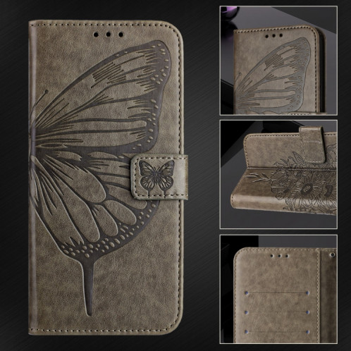 Pour Ulefone Note 14 Étui de téléphone en cuir papillon en relief (gris) SH901A1158-07