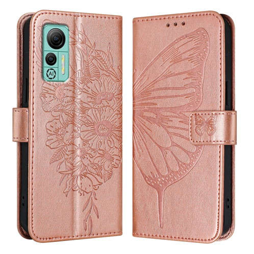 Pour Ulefone Note 14 Étui de téléphone en cuir papillon en relief (or rose) SH901C798-07
