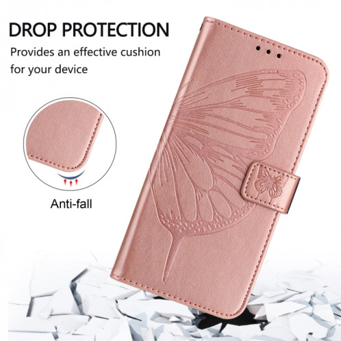 Pour Ulefone Note 14 Étui de téléphone en cuir papillon en relief (or rose) SH901C798-07
