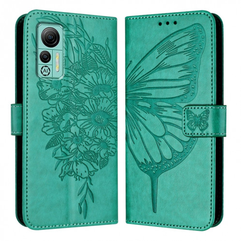 Pour Ulefone Note 14 Étui de téléphone en cuir papillon en relief (Vert) SH901D1377-07