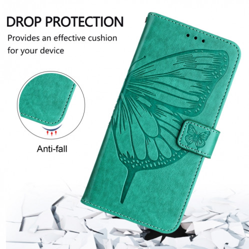 Pour Ulefone Note 14 Étui de téléphone en cuir papillon en relief (Vert) SH901D1377-07