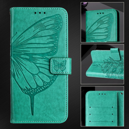 Pour Ulefone Note 14 Étui de téléphone en cuir papillon en relief (Vert) SH901D1377-07