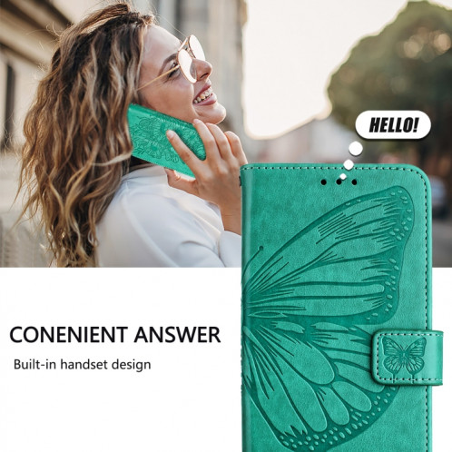 Pour Ulefone Note 14 Étui de téléphone en cuir papillon en relief (Vert) SH901D1377-07