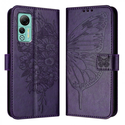 Pour Ulefone Note 14 Étui de téléphone en cuir papillon en relief (violet foncé) SH901F1615-07