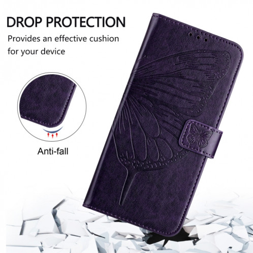 Pour Ulefone Note 14 Étui de téléphone en cuir papillon en relief (violet foncé) SH901F1615-07