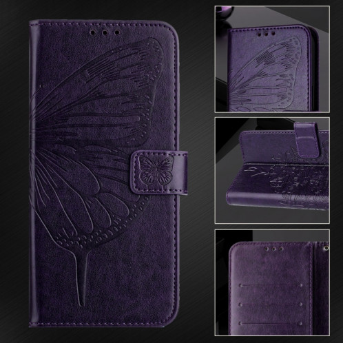 Pour Ulefone Note 14 Étui de téléphone en cuir papillon en relief (violet foncé) SH901F1615-07