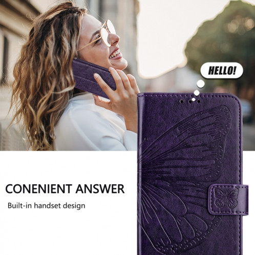 Pour Ulefone Note 14 Étui de téléphone en cuir papillon en relief (violet foncé) SH901F1615-07