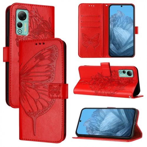 Pour Ulefone Note 14 Étui de téléphone en cuir papillon en relief (rouge) SH901G1131-07