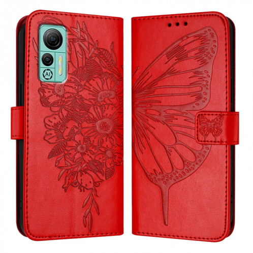 Pour Ulefone Note 14 Étui de téléphone en cuir papillon en relief (rouge) SH901G1131-07