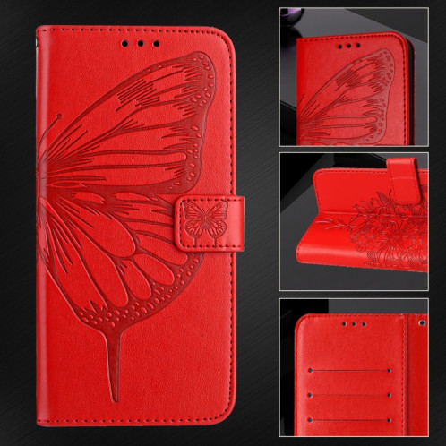 Pour Ulefone Note 14 Étui de téléphone en cuir papillon en relief (rouge) SH901G1131-07