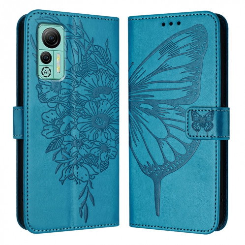 Pour Ulefone Note 14 Étui de téléphone en cuir papillon en relief (bleu) SH901H640-07