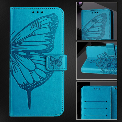 Pour Ulefone Note 14 Étui de téléphone en cuir papillon en relief (bleu) SH901H640-07