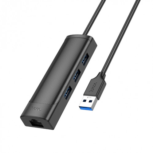 Hoco HB42 Convertisseur de carte réseau Gigabit 4 en 1 USB vers USB3.0x3 + RJ45, longueur: 0,2 m (noir) SH501A1484-07