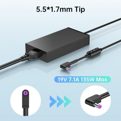 Adaptateur d'alimentation pour ordinateur portable 135W 19V 7.1A pour Acer 5.5x1.7mm, prise: prise ue SH7401741-08