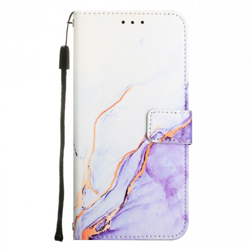 Pour Ulefone Note 14 PT003 Étui de téléphone à rabat en cuir à motif marbre (blanc violet) SH201D465-07