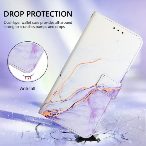 Pour Ulefone Note 14 PT003 Étui de téléphone à rabat en cuir à motif marbre (blanc violet) SH201D465-07