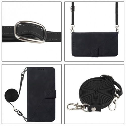 Pour Ulefone Note 14 Étui à rabat en cuir gaufré 3D à bandoulière (noir) SH001A1840-07