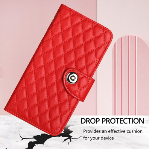 Étui à rabat en cuir à texture rhombique pour Ulefone Note 14 avec lanière (rouge) SH401A1900-07