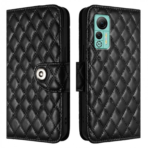 Pour Ulefone Note 14 Étui de téléphone en cuir à texture rhombique avec lanière (noir) SH401B684-07