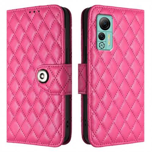 Pour Ulefone Note 14 Étui de téléphone en cuir à texture rhombique avec lanière (rose rouge) SH401C1553-07