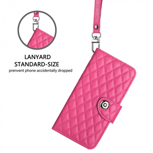 Pour Ulefone Note 14 Étui de téléphone en cuir à texture rhombique avec lanière (rose rouge) SH401C1553-07