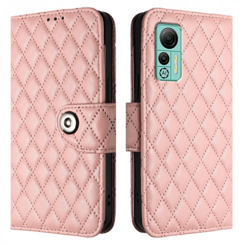 Pour Ulefone Note 14 Étui de téléphone à rabat en cuir à texture rhombique avec lanière (rose corail) SH401E1287-07