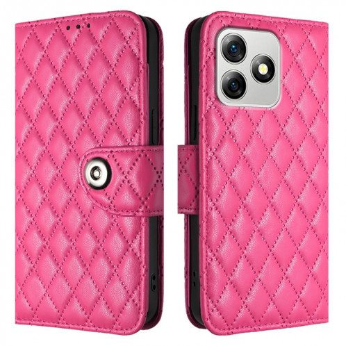 Pour Ulefone Note 18 Étui de téléphone en cuir à texture ultra rhombique avec lanière (rose rouge) SH402C597-07
