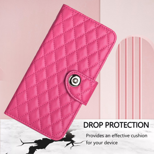 Pour Ulefone Note 18 Étui de téléphone en cuir à texture ultra rhombique avec lanière (rose rouge) SH402C597-07