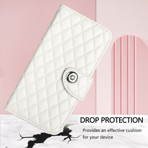 Pour Ulefone Note 18 Étui de téléphone en cuir à texture ultra rhombique avec lanière (blanc) SH402D1296-07
