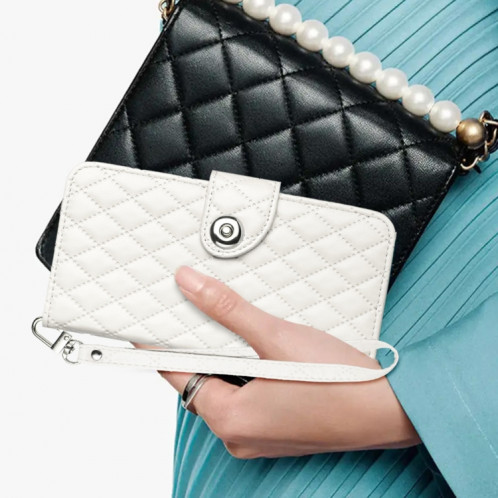 Pour Ulefone Note 18 Étui de téléphone en cuir à texture ultra rhombique avec lanière (blanc) SH402D1296-07