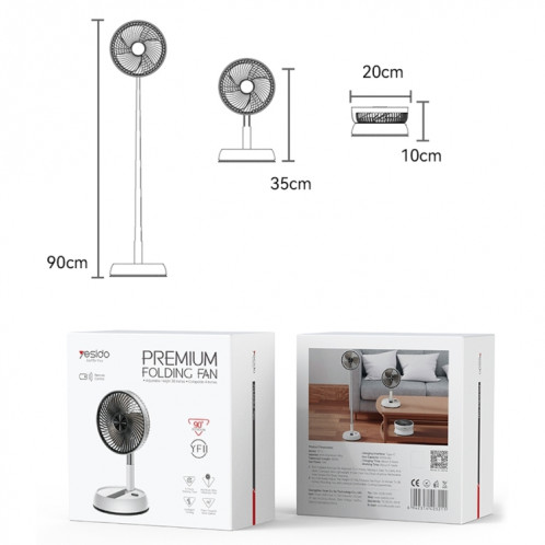 Ventilateur de sol télescopique pliable Yesido YF11 (blanc) SY001A1527-012