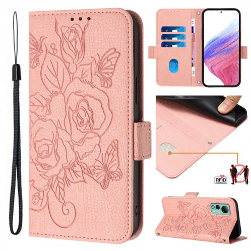 Pour Ulefone Note 14 Étui de téléphone en cuir antivol Rose en relief RFID (rose) SH101D697-07