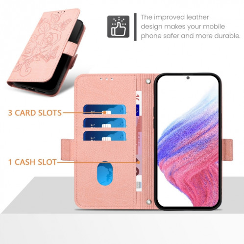 Pour Ulefone Note 14 Étui de téléphone en cuir antivol Rose en relief RFID (rose) SH101D697-07