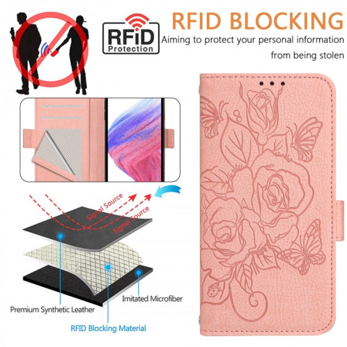 Pour Ulefone Note 14 Étui de téléphone en cuir antivol Rose en relief RFID (rose) SH101D697-07