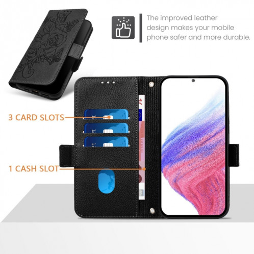 Pour Ulefone Note 14 Étui de téléphone en cuir antivol Rose en relief RFID (Noir) SH101F321-07