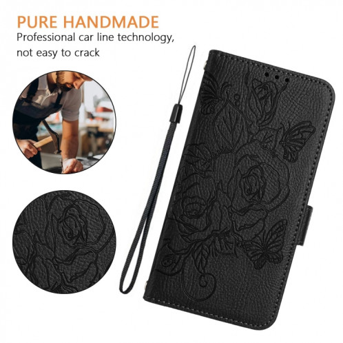 Pour Ulefone Note 14 Étui de téléphone en cuir antivol Rose en relief RFID (Noir) SH101F321-07